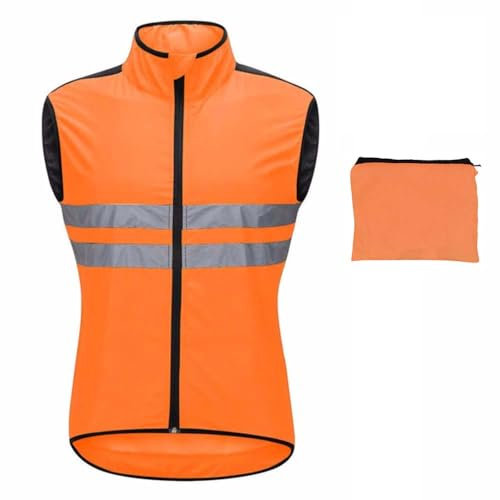 SMTSEC Fahrradweste Herren Damen Reflektierend Winddicht Windstopper Laufweste Wasserdicht Atmungsaktiv MTB Warnweste Fahrrad Ärmellose Weste Jacke Radweste Leicht Softshellweste Sportweste,Orange-M