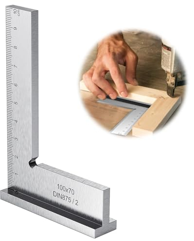 Riisoyu Escuadra de cerrajero con escala, ángulo de tope de 90°, metal inoxidable y galvanizado, 100 x 70 mm, acero inoxidable, ángulo de carpintero profesional para trabajos precisos en construcción