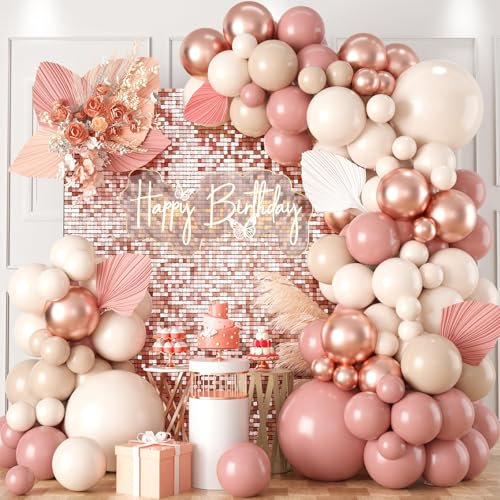 Luftballon Girlande Rosa Geburtstagsdeko, Ballon girlande mit Vintage Rosa, Elfenbein Weiße, Rose Gold und Zarte Orange Ballons, für Geburtstag Deko, Hochzeit, Babyparty Deko Mädchen, Verlobung Deko