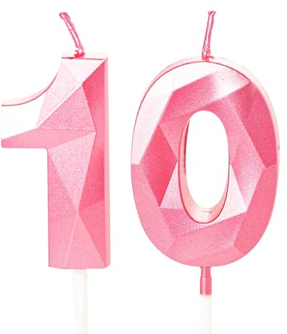 Candele per il 10° Compleanno, Candele Rosa Numero 10 per Auguri di Compleanno, Decorazioni per Topper di Torta per Bambini e Ragazze di 10 Anni per Festa di Compleanno, Matrimonio, Anniversario