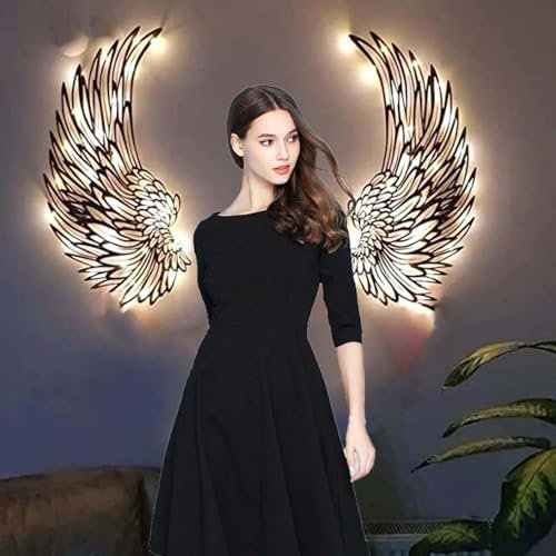 ACESOME Angel Wings With LED Lights, 17.7 Inch Large Metal Wings Wall Art and Decoration for Bedroom, Living Room, Garden, Studio