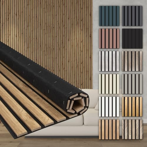 HEXIM Akustikpaneele 6 Stück 278x60cm Holz Comfort - flexible Holzpaneele Platten Lamellenwand flexibel MDF Wandpaneele TV Wandverkleidung Holzwand Deko braun (10.02m² Pecan)