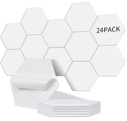 Sonuvia 24 Stück Hexagon Akustikplatten selbstklebend, Abdeckung 1.4㎡, Schallschutz & Schalldämmung für Wände & Türen – 230kg/m³, NRC 0.95, 100% Polyester, Ideal für Schallschutz Wand, Porzellan weiß