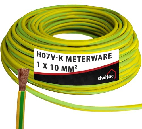 siwitec H07V-K Kabel 1 x 10 mm², Erdungskabel 10mm2, Erdungsleitung PVC feindrähtig, grün-gelb, Verdrahtungsleitung 450/750V, flexible Aderleitung, 1-100 m in der Auswahl - Ihre Länge: 10 m