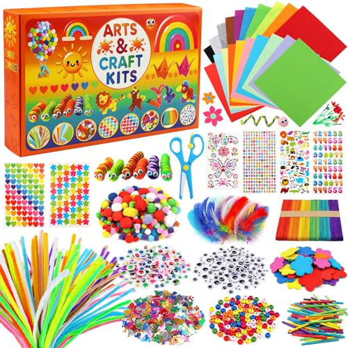 DOITEM Pipe Cleaners Craft Supplies, 1800Pcs Arts and Crafts Supplies DIY School Craft Project Including Pipe Cleaner Pom Poms Craft Kits for Kids Age 4-9