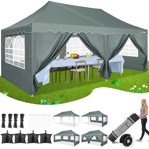 HOTEEL Faltpavillon 3x6 Pavillon Wasserdicht Stabil Partyzelt Faltbar, Faltzelt Mit 6 Seitenwänden & Rolltasche & 4 Sandsäcken, Einfacher Aufbau für Hochzeiten, Gewerbe, Partys, UV50+ Schutz, Grau