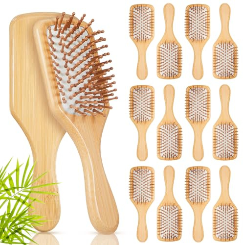 Tessco for you 12 spazzole per capelli in bambù da donna, in legno, massaggi per cuoio capelluto, setole di bambù, antistatiche, regalo fai da te, per matrimoni, feste di compleanno (20 x 6,5 cm