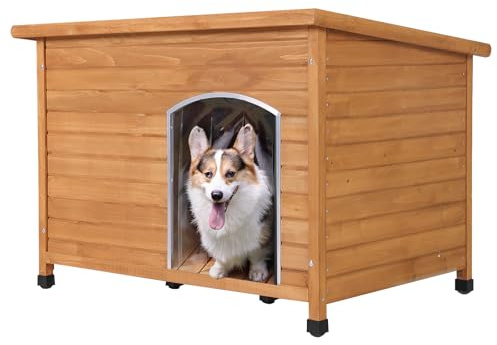 Aivituvin Dog House Outdoor Indoor Wooden Dog Kennel for Winter with Raised Feet Weatherproof for Small Medium Large Dogs (XL, Wood)