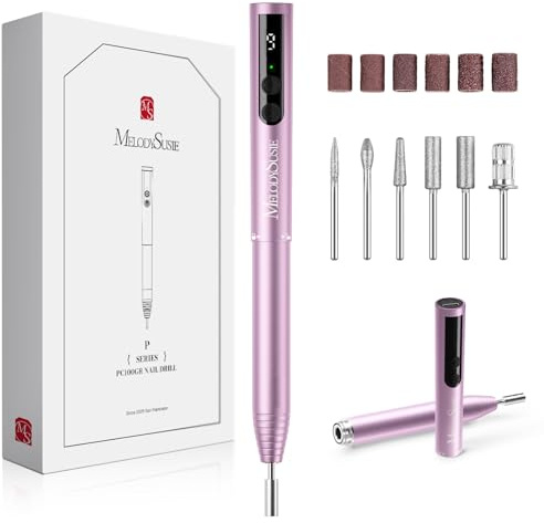 MelodySusie PocketNail Pen-Shaped Cordless Nail Drill, PC100GR 20000RPM Slim Portable EFile for Manicure Pedicure Nail Care, Shaping & Gel Removal at Home for Beginners, Pink