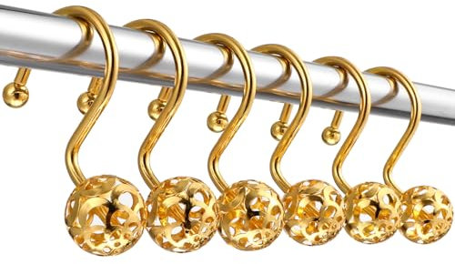 Ipetboom Fáciles de Instalar Dorados 12 Ganchos de Acero Inoxidable para Cortinas de Baño y Decorados Cuentas, Estilo Simple y Elegante para Ducha
