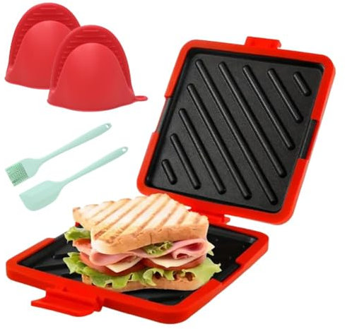Microwave Toastie Sandwich Maker, 3 in 1 Efficient Microwave Grilled Cheese Maker with Nonstick Plat, Sandwich Toaster for Grilled Cheese and Paninis for Home Kitchen (Red)