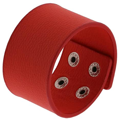 Generico Bracciale Uomo Pelle,Bracciale In Pelle Largo 4 Cm Unisex Vintage Punk Marrone con Bottone Automatico Regolabile Polsino Da Polso Gotico Avvolgente per Uomo E Donna Regalo Di Gioielli Rosso