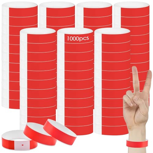 1000 nastri di ingresso per festival, impermeabili al neon, nastri di carta per eventi, colorati per feste, festival musicali, concerti, competizioni (rosso)