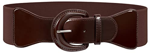 JasGood Cintura larga da donna, alla moda, elastica in vita, vintage, in pelle, per abiti, caffè, 87cm(für Taillengröße 71cm-89cm)