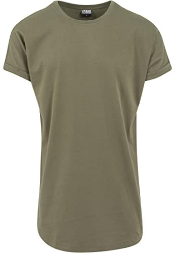 URBAN CLASSICS Camiseta básica de manga corta holgada, cuello redondo, de algodón, extra larga, con doblez en las mangas, de hombre, moderna, color verde, talla XXL