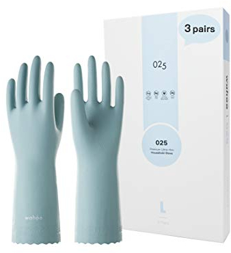 LANON 3 Paires wahoo Respectueux de la Peau Gants de Nettoyage, Gants de Vaisselle Réutilisables Non-doublés, Antidérapants, Surf Spray, L