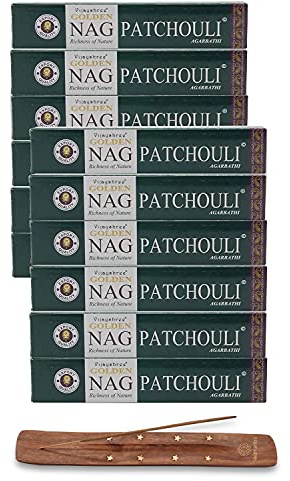 Vijayshree Golden Nag Series rökelsepinnar Masala Agarbathi 12-pack, 180 g, med återförsäljarspakhållare av EASY 4 SAVE (Golden Nag Patchouli)