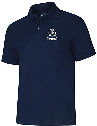 Uneek clothing Scotland Thistle Embroidered Polo Shirt | Unisex Navy | Six Nations Rugby Football Fan Gift | Scottish Pride | XS to 8XL