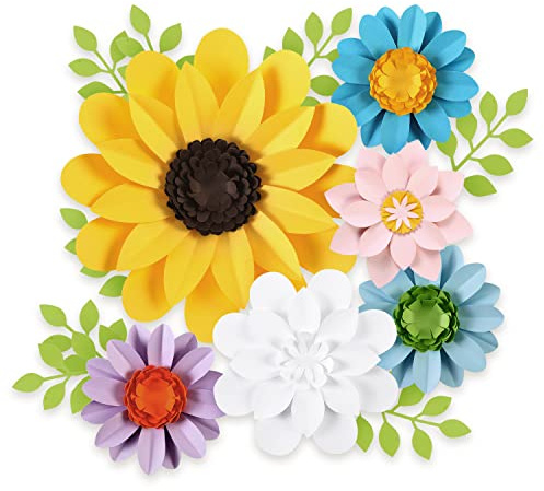 12 Pcs Floral Paper Flowers Decorations for Wall Monogram Sign Decorations Sunflower Yellow 3D Flowers for Party Photo Backdrops, Classrooms Walls, Bridal Shower, Baby Shower，Wedding and Birthday.