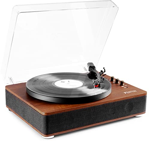 Fenton RP162D Platine Vinyle Bluetooth avec Haut-Parleurs Intégrés - Noyer, Lecture 33, 45 et 78 Tours, Émetteur Bluetooth, Une Platine Idéale pour Décorer et Écouter Vos Vinyles