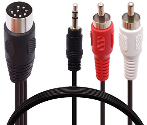 Câble audio DIN 8 broches vers RCA et 3,5 mm, prise mâle DIN 8 broches vers 3,5 mm + câble adaptateur auxiliaire stéréo TRS mâle pour récepteur lecteur CD caisson de basses 1,8 m (RCA mâle)