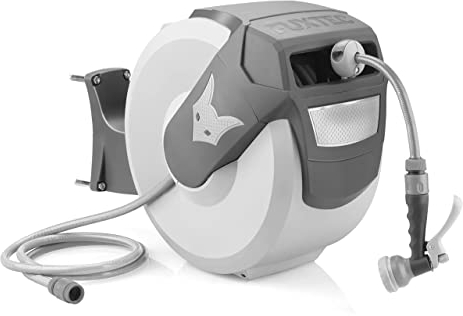 FUXTEC Dévidoir Enrouleur Automatique FX-WSA30G - 30 m De Tuyau D'arrosage ½ Pouce - Enrouleur De Tuyau Pour Montage Mural Avec Douchette Et Raccords - Pivotant à 180° (65x29x46 cm)