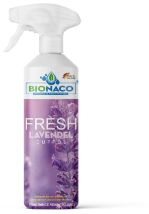 BIONACO Fresh Duftöl Lavendel, 500 ml Lufterfrischer Spray für alle Räume & Autos als Geruchsneutralisierer, Lavendel Lufterfrischer Wohnung, Frische & Hygiene nach der Reinigung, Anti Rauch Spray