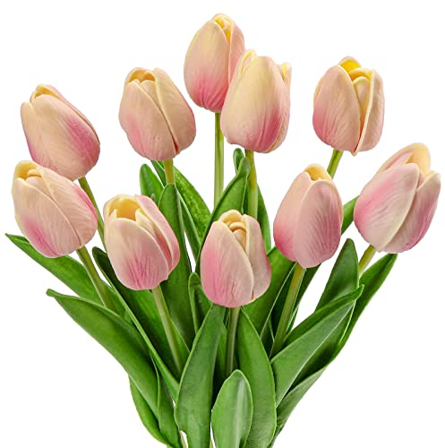 10 Kunstblumen Tulpen, Echt Aussehende Blumen, PU Latex Touch, Rosa Blumen Für Hochzeits- & Wohnzimmer Decor