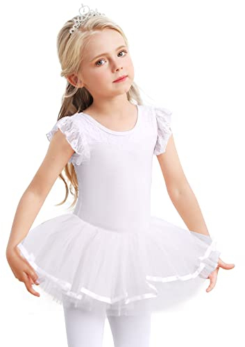 Ballet Tutu dress Lace Short Sleeve Ballerina Costume for Girls Kids Toddler Ballet Outfit Cotton Dance Leotards with Tutu Skirts 2-9 Years