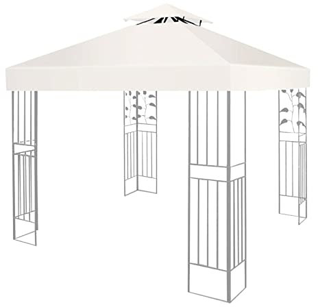 Gazebo Canopy Replacement Covers 3x3m 160GSM Cream Outdoor Garden Gazebo Waterproof Canopy With Double decker roof cover Patio Replacement Tent Top Garden Patio Party Tent (TOP ONLY)