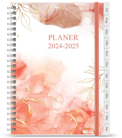 Terminplaner 2025 - Januar 2025 bis Dezember 2025, Kalender 2025 bis 30 Minuten-Intervalle, A5 Wochenplaner mit Monatsregistern, einfache Organisation des täglichen Lebens, 14,8×21cm, Rose