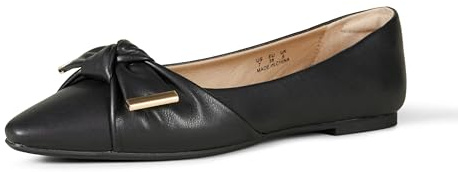Amazon Essentials Women's Pointed Toe Bow Ballet Flats, Black, 6.5