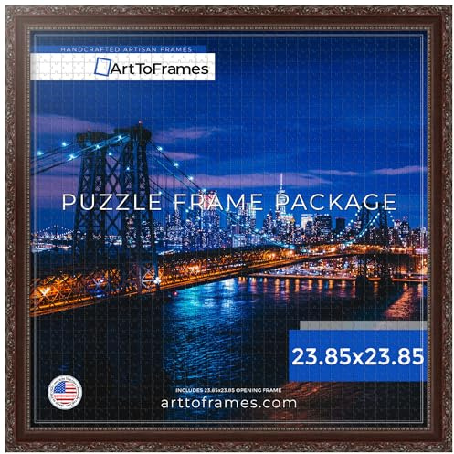 ArtToFrames 23.85x23.85 INCH/60.6x60.6 CM Brown Frame for 1000 piece Puzzles.This 1.50 Inch Custom Wood Puzzle Frame is Classic Burgundy - Comes with Economy Acrylic (Puzzle0066-82214-201-23.85x23.85)