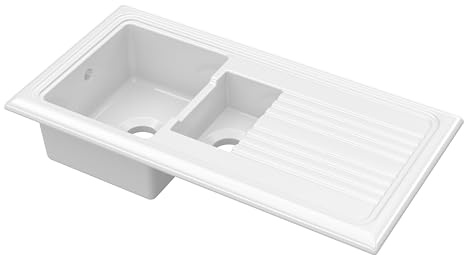 101 cm infälld bänkskiva 1,5 skål eldlera keramik diskbänk i vitt