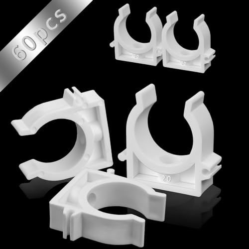 SWTYExt Abrazaderas 60 Piezas Para Tubo 20 mm Blanco de Plástico PP Reutilizable - Para Conduit y Tubo Vacío