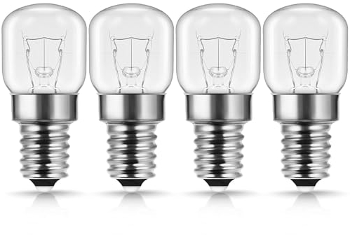 LAMARE Confezione da 4 Lampadine - E14, 15 W, 2700 K, Bianco Caldo, Dimmerabili, Adatte per Forno, Microonde, Lampade di Sale