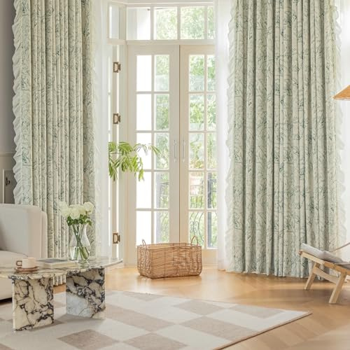 Ayoiow Gardine Blickdicht Rollo, Verdunklungsvorhänge Mit Ösen, Chenille Vorhang Wohnzimmer 2Er Set Kräuselband, Hellgrün, 102X160CM