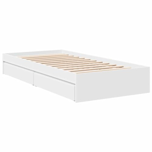 vidaXL Cama con cajones Madera de ingeniería Blanca 90x190 cm, Cama, Cama con almacenaje, Estructura de Cama Individual, Cama Individual