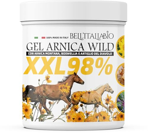 Wild XXL 98% Arnika-Gel für Pferde für den menschlichen Gebrauch – sofortige Linderung bei Muskel- und Gelenkschmerzen, natürlich, 100% Made in Italy, dermatologisch getestet, 600 ml