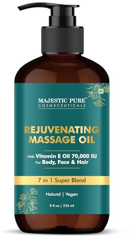 Majestic Pure Vitamin E 70K Blend Massage Oil 236 ml - with Sweet Almond, Jojoba, Argan & Avocado Oils, Invigorating & Relaxing Body Massage Oil, for All Skin Types, Men & Women
