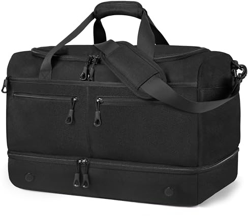HILOMON Mens Weekend Bags for Traveling, 45L Carry On Duffle Luggage 22x14x9 Airline Approved, Large Overnight Duty Gym Bag with Shoe Compartment & Wet Pocket