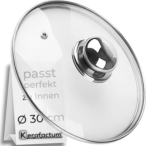 Tapa de cristal de 30 cm – Tapa universal con mango de acero inoxidable – Tapa de cristal con borde de acero inoxidable y orificio de vapor – Tapa de repuesto para olla y sartén – Apto para