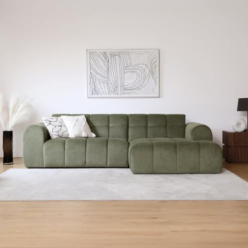 CONCEPTO FÁBRICA | Sofá esquinero Nube 3 plazas Salford Verde | Terciopelo suave y elegante | Meridiana recta fija | Asiento firme y profundo | Estilo contemporáneo | Estructura de madera maciza
