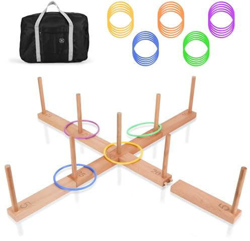 OFC Lenw Juego de lanzamiento de anillos al aire libre – Juegos extra grandes de 33 pulgadas para adultos y familia, juegos gigantes de madera de haya, juego de lanzamiento de anillos para adultos y