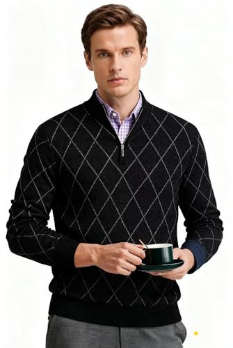 Shuanghao Jersey Suéteres para Hombre con Cremallera 1/4 Sudadera Sweater de Punto sin Capucha Fino Cálido Otoño Invierno,Suéter de Trabajo para Pullover Vestir Ropa Camiseta Hombres Noir L