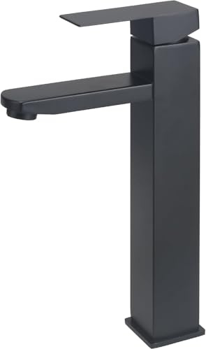VirtuGro Grifo Lavabo Alto Grifo Baño Grifo Monomando Lavabo con Altura de Salida de 215 MM Grifo Lavabo Negro Acero Inoxidable con Cartuchos Cerámicos para Agua Caliente y Fría Negro