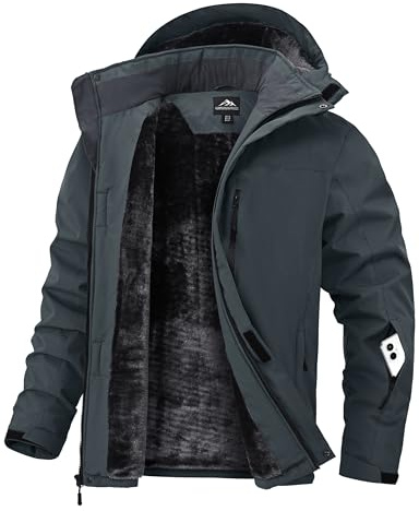 Zoofly Giubbotto Uomo Invernale Giacca Sci Uomo Impermeabile Neve Giubbotto con Cappuccio Rimovibile, Grigio Scuro XXL