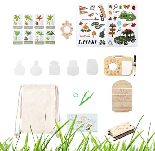 Junior Nature Explorer Kit - Pedagogiskt fältvetenskapligt set med förstoringsmikroskop och utomhusstudieverktyg, STEM lärande äventyrsleksak för observation av