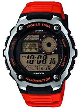 Casio Gents 47.00mm Quartz Watch with LCD Digital dial and Orange Rubber Strap Strap AE-2100W-4AVEF