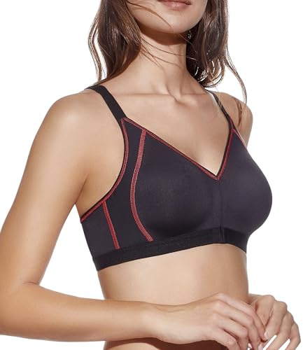 Selene, Sujetador Deportivo para Mujer en Microfibra Transpirable, Sin Aros ni Relleno, con Cierre Frontal, Colección Nora, Color Negro, Talla 95B